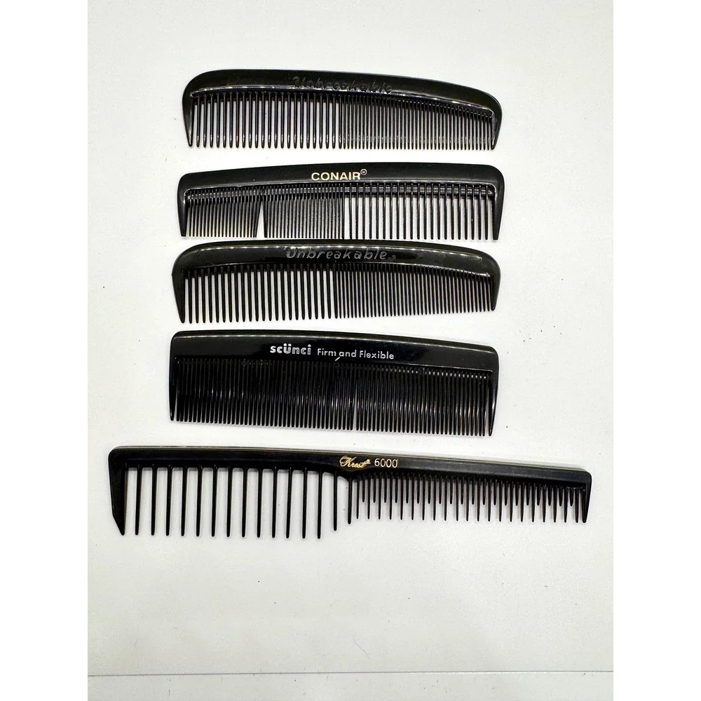 Vintage Black Hair‎ Comb Lot Conair Scunci Krest 6000 Unbreakable 5pc Set